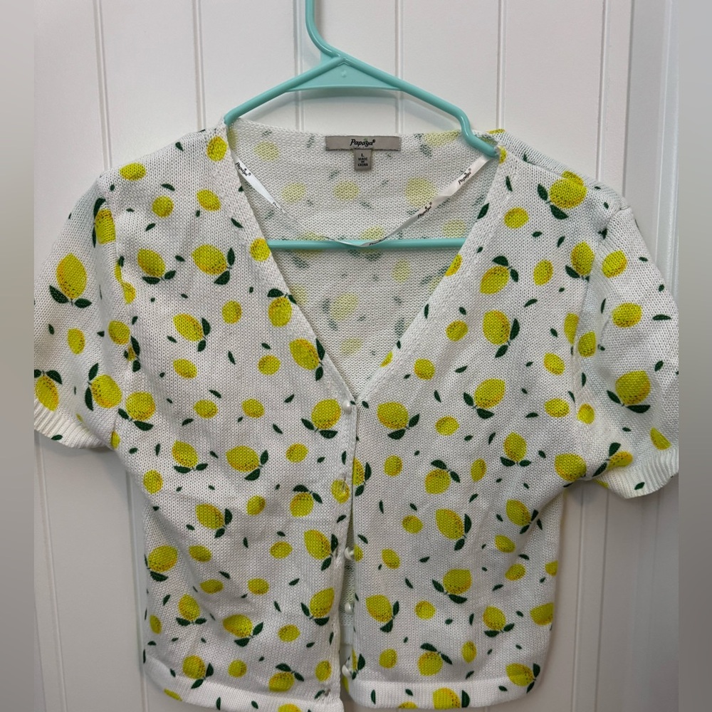 Lemon Print Knit women’s short sleeve shirt size large A
